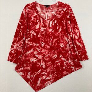 Sami & Jo size XL Red White Abstract Stretch Knit Asymmetric Hem Artsy Tunic